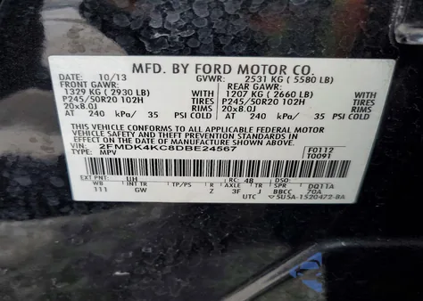 2013 Ford Edge Limited z USA, uszkodzony, nr VIN 2FMDK4KC8DBE24567